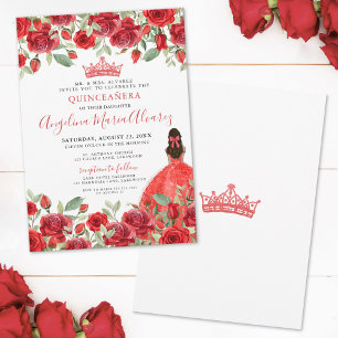 Invitación de Quinceañera Floral de Rosas Rojas