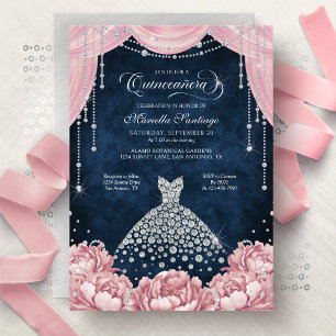 Invitación de Quinceañera Floral Diamante Rosa