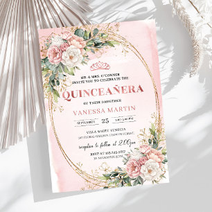 Invitación de Quinceañera floral en Rose Gold con