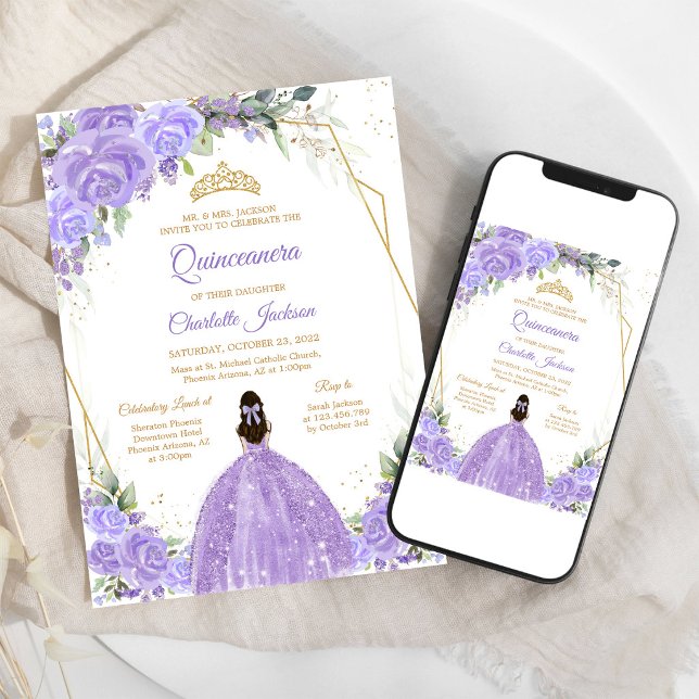 Invitación de Quinceañera Floral Lila (Subido por el creador)