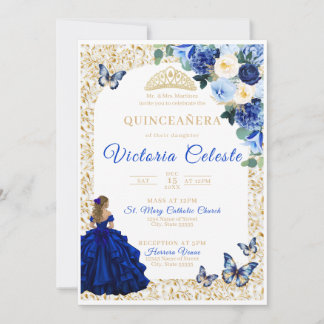 Invitación de Quinceañera Floral Mariposa Dorada A