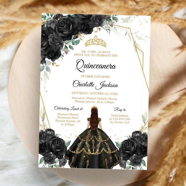 Invitación de Quinceañera Floral Negra (Subido por el creador)