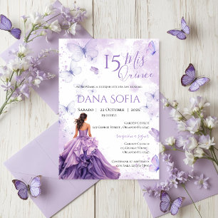 Invitación de Quinceañera Floral Púrpura en Españo