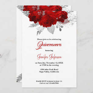 Invitación de Quinceanera floral roja