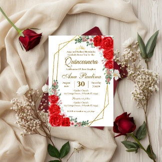 Invitación de quinceañera floral roja
