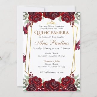 Invitación de Quinceañera floral roja