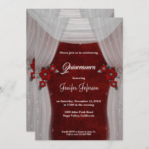 Invitación de Quinceanera floral roja