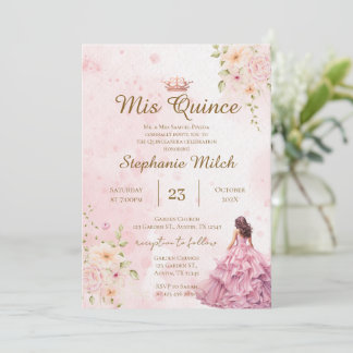 Invitación de quinceañera floral rosa