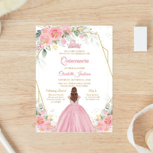 Invitación de Quinceañera Floral Rosa Claro