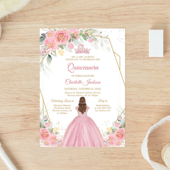 Invitación de Quinceañera Floral Rosa Claro (Subido por el creador)