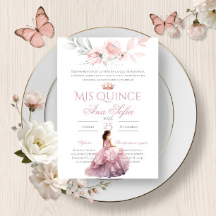 invitación de quinceañera floral rosa en español