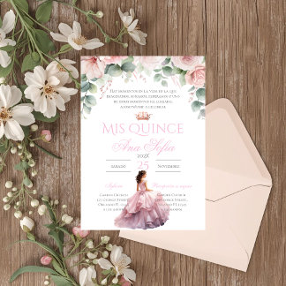 invitación de quinceañera floral rosa en español