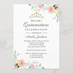 Invitación de Quinceañera Floral Rosa Melocotón Fl