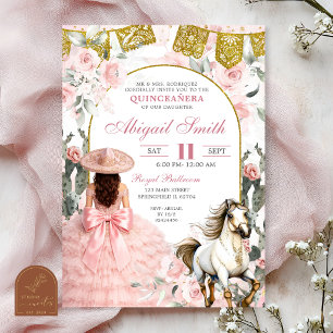 Invitación de Quinceañera Floral Rosa Mexicana Cha