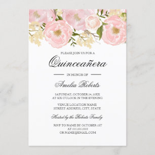 Invitación de Quinceañera floral rosa Pretty Blush