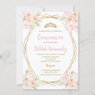 Invitación de quinceañera floral rosa Rubor