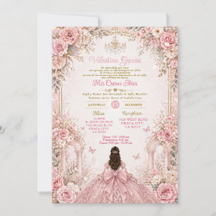 Invitación de Quinceañera floral rosada Garden Blu