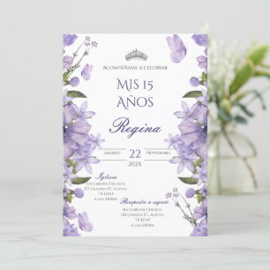 Invitación de Quinceañera flores moradas