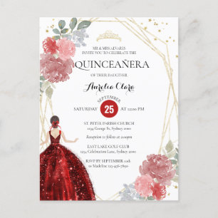 Invitación de Quinceañera Geométrica Floral Rojo R