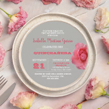Invitación de Quinceañera gris Rosa redonda