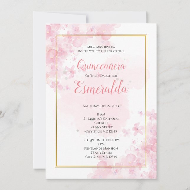 Invitación de Quinceañera, Invitación Dulce 15 (Anverso)