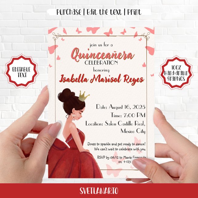 Invitación de Quinceañera Magenta Princesa Elegant (Subido por el creador)