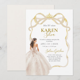 Invitación de Quinceañera Marfil y Dorado