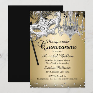 Invitación de Quinceañera Máscara de Oro