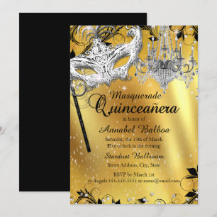 Invitación de Quinceañera Máscara de Oro con Araña
