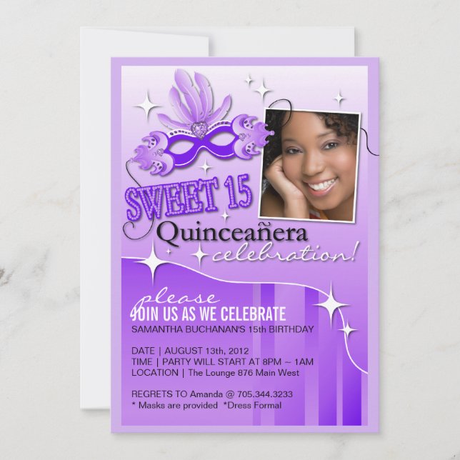 INVITACIÓN DE QUINCEANERA MASQUERADE (Anverso)