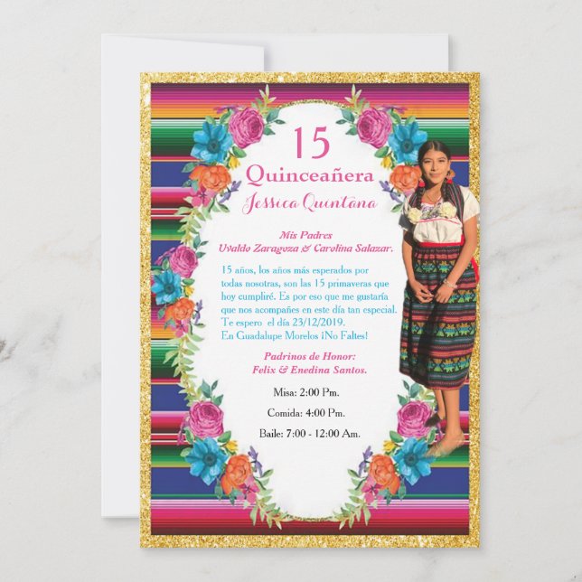 Invitación de Quinceañera Mexicana (Anverso)
