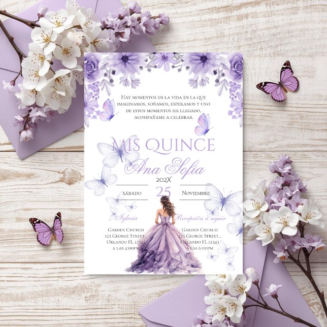 Invitación de quinceañera morada con mariposas (Subido por el creador)