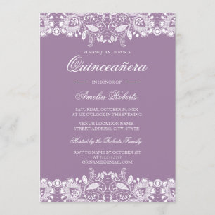 Invitación de Quinceañera Morado de Encaje Vintage
