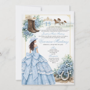 Invitación de Quinceañera Occidental Azul Polvorie