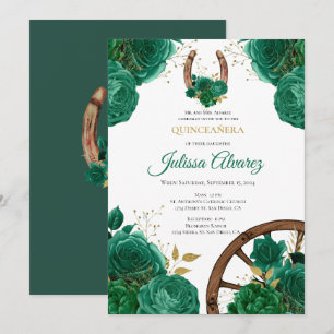 Invitación de Quinceanera Occidental verde esmeral