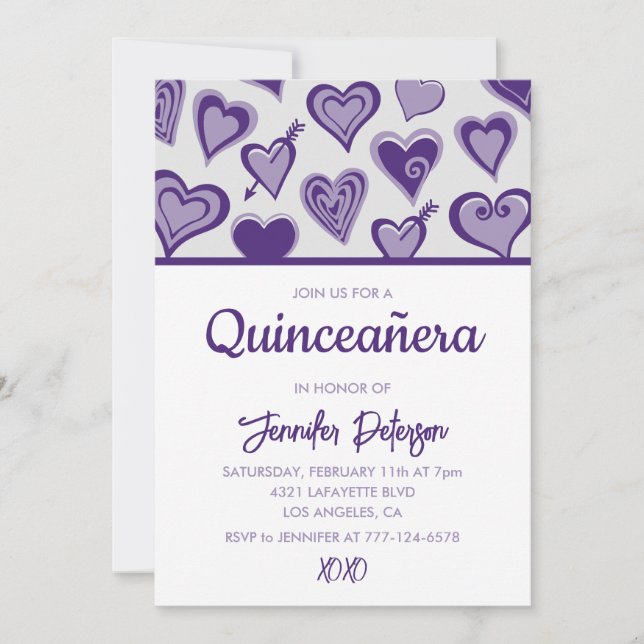 Invitación de quinceañera para día de San Valentín (Anverso)