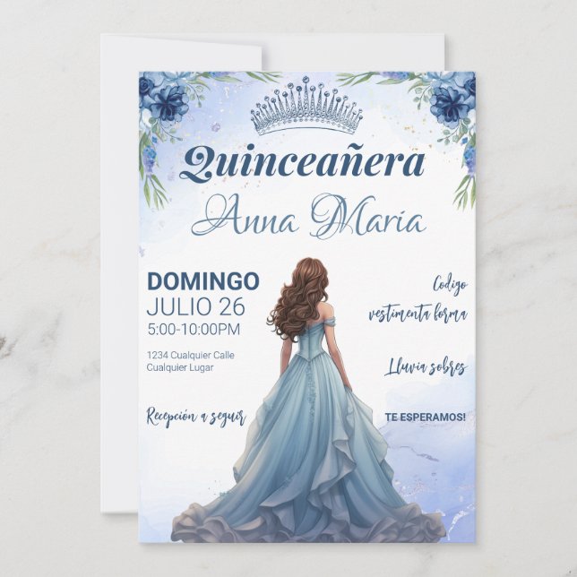 Invitación de Quinceañera para mis quince años (Anverso)