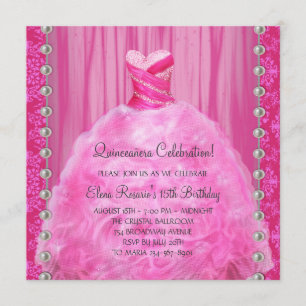 Invitación de Quinceañera Perlas de Rosa Caliente