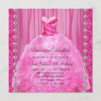 Invitación de Quinceañera Perlas de Rosa Caliente