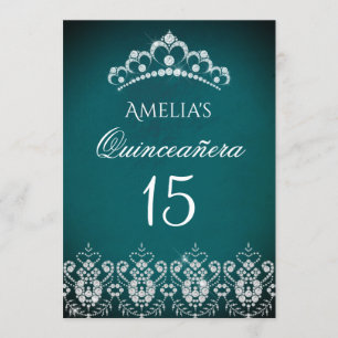 Invitación de Quinceañera Plata Turquesa con Tiara