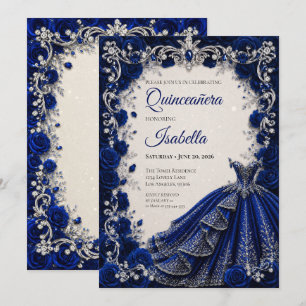 Invitación de Quinceañera Princesa Azul Real de Lu