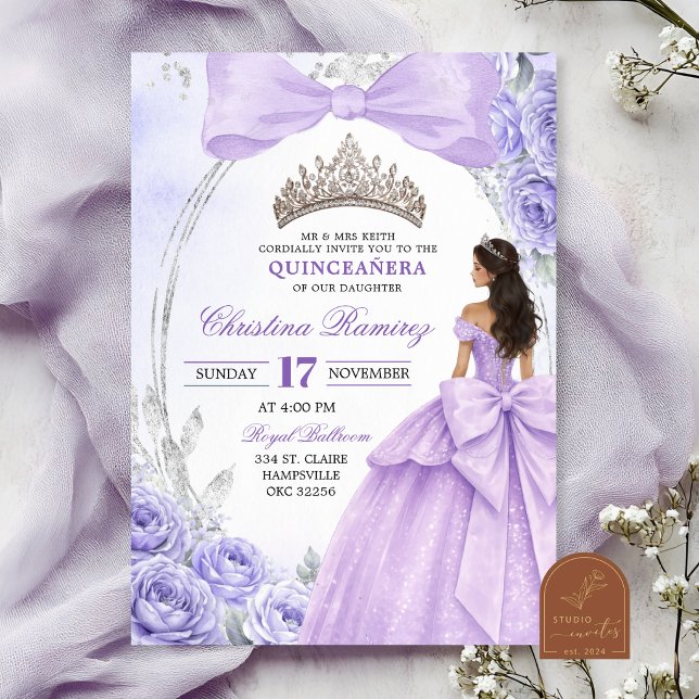 Invitación de Quinceañera Princesa con Lazo Morado (Subido por el creador)