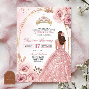 Invitación de Quinceañera Princesa de Oro Rosa