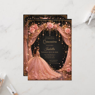 Invitación de Quinceañera Princesa de Oro Rosa de 