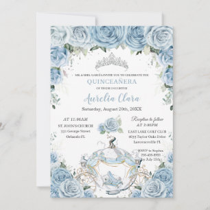Invitación de quinceañera princesa floral azul beb