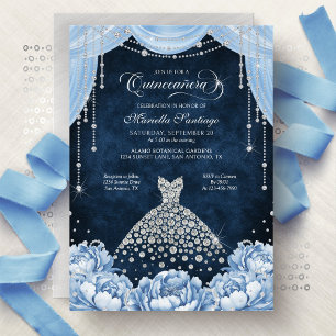 Invitación de Quinceañera Princesa Floral Azul Cla