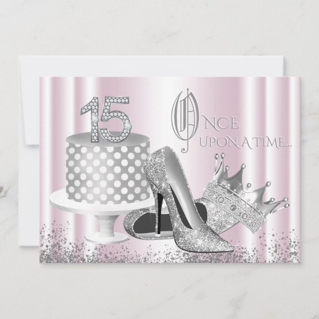 Invitación de Quinceañera Princesa Plateada Rosa (Anverso)