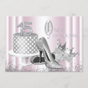 Invitación de Quinceañera Princesa Plateada Rosa