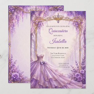 Invitación de Quinceañera Princesa Púrpura de Lujo