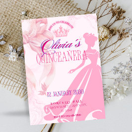 Invitación de Quinceañera Princesa Rosa Elegante